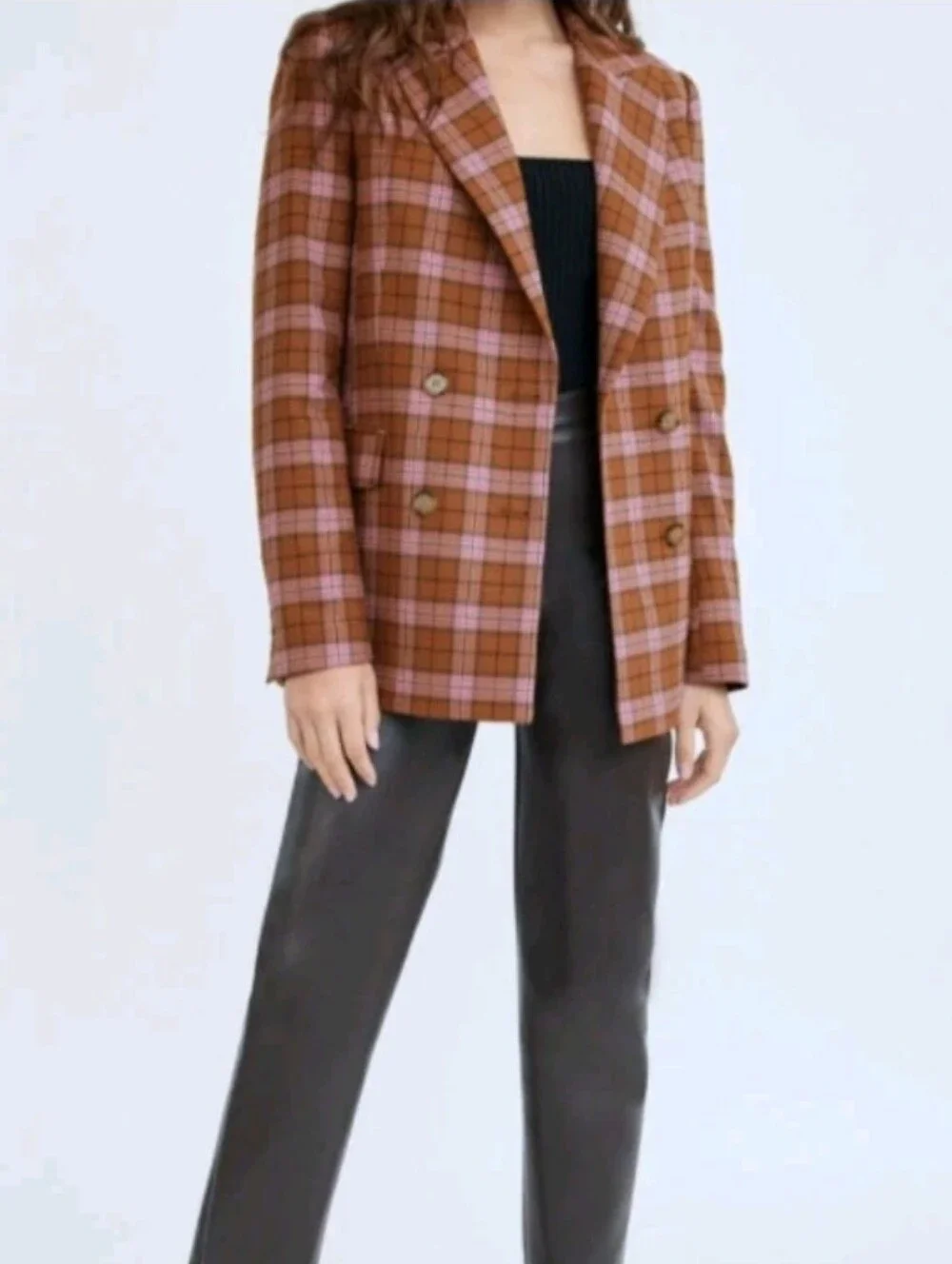 Aritzia Wilfred Wool-Blend Margaux Plaid Double Breasted Blazer in green Size 4 - Picture 7 of 8